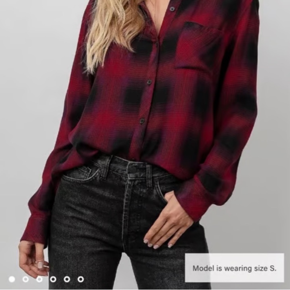Rails Small Button Down Flannel Hunter Plaid Shirt in Black Carmine Chili